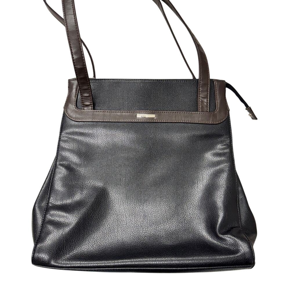 Vintage Liz Claiborne Black Brown Leather Tote Handbag Womens Purse Bag Classic
